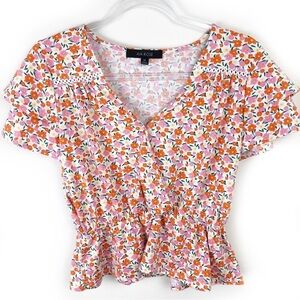 Ava Rose Floral Spring flowers layered sleeve blouse size: M